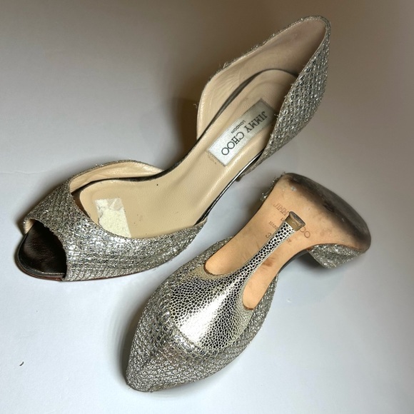 Jimmy Choo Glitter D'Orsay Pumps Peep-Toe Women's Shoes 8 —READ! - Picture 4 of 8